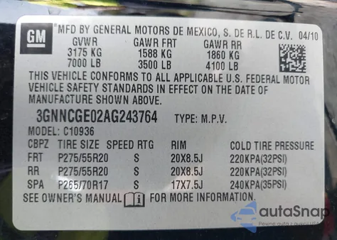 2010 Chevrolet Avalanche 1500 Ltz из США, поврежденный, VIN 3GNNCGE02AG243764